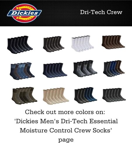 جوارب Dickies الرجالية Dri-Tech Original Moisture Control Crew، متوفرة بمقاسات M-XXL (6، 12، 18 زوجًا)، رمادي (6 أزواج)، مقاس X-Large (عبوة من 3 قطع) in Kuwait