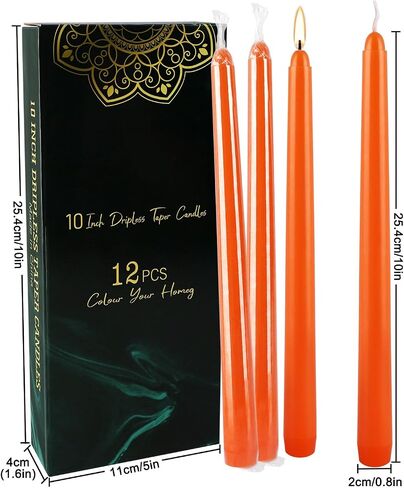 12Pack 10 Inch Orange Taper Candles Unscented Dripless for Home Decor, for Halloween,Party,Holiday Decoration Formal Events in Saudi Arabia