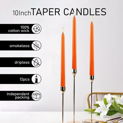 12Pack 10 Inch Orange Taper Candles Unscented Dripless for Home Decor, for Halloween,Party,Holiday Decoration Formal Events in Saudi Arabia