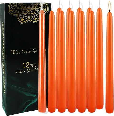 12Pack 10 Inch Orange Taper Candles Unscented Dripless for Home Decor, for Halloween,Party,Holiday Decoration Formal Events in Saudi Arabia