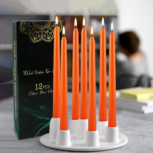 12Pack 10 Inch Orange Taper Candles Unscented Dripless for Home Decor, for Halloween,Party,Holiday Decoration Formal Events in Saudi Arabia