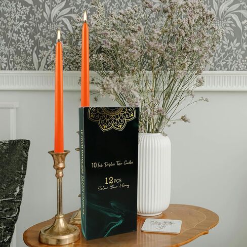 12Pack 10 Inch Orange Taper Candles Unscented Dripless for Home Decor, for Halloween,Party,Holiday Decoration Formal Events in Saudi Arabia
