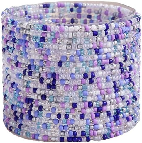 Fuqimanman2020 20 Pcs Colorful Boho Stackable Beaded Bracelets for Women Handmade Multilayered Rice Beads Anklets Set Bohemian Multicolor Glass Beaded Elastic Bracelets Summer Beach Jewelry in Kuwait