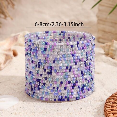 Fuqimanman2020 20 Pcs Colorful Boho Stackable Beaded Bracelets for Women Handmade Multilayered Rice Beads Anklets Set Bohemian Multicolor Glass Beaded Elastic Bracelets Summer Beach Jewelry in Kuwait