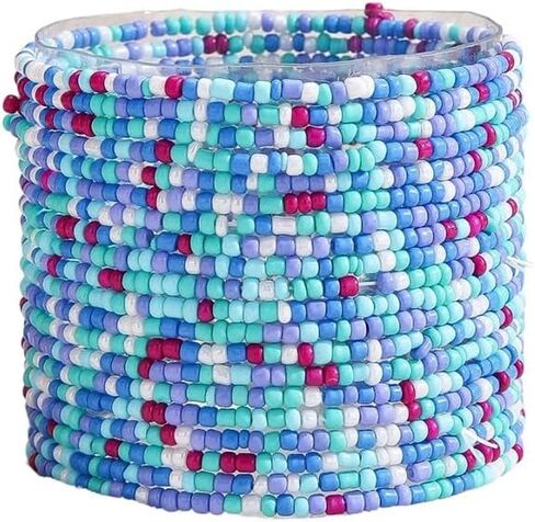 Fuqimanman2020 20 Pcs Colorful Boho Stackable Beaded Bracelets for Women Handmade Multilayered Rice Beads Anklets Set Bohemian Multicolor Glass Beaded Elastic Bracelets Summer Beach Jewelry in Kuwait