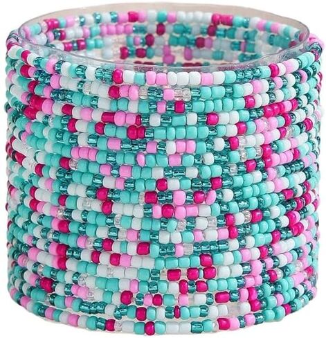 Fuqimanman2020 20 Pcs Colorful Boho Stackable Beaded Bracelets for Women Handmade Multilayered Rice Beads Anklets Set Bohemian Multicolor Glass Beaded Elastic Bracelets Summer Beach Jewelry in Kuwait