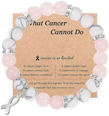 Pingyongchang Breast Cancer Awareness Bracelets for Women What Cancer Cannot Do Bracelet Inspirational Pink Ribbon Cancer Stone Beaded Encouragement Gift in Kuwait