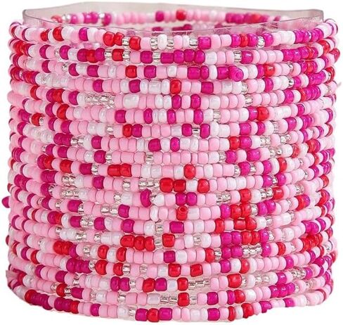 Fuqimanman2020 20 Pcs Colorful Boho Stackable Beaded Bracelets for Women Handmade Multilayered Rice Beads Anklets Set Bohemian Multicolor Glass Beaded Elastic Bracelets Summer Beach Jewelry in Kuwait