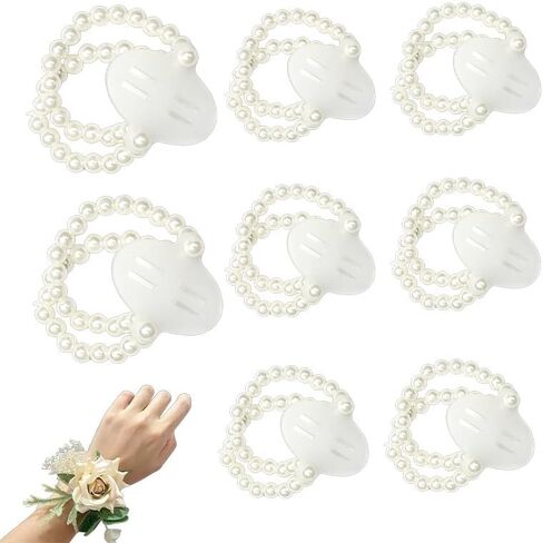 8 Pcs Corsage Wristlet Band Elastic Pearl Corsage Wristlet Bands, Stretch Wrist Corsage Bracelets for Women, DIY Handmade Flower Accessories for Wedding Prom Graduation Party Decorations in Saudi Arabia