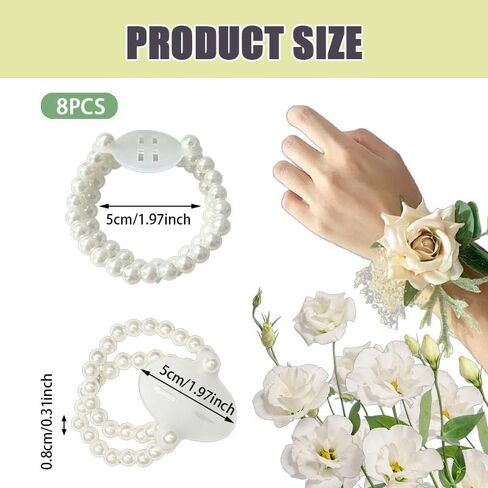8 Pcs Corsage Wristlet Band Elastic Pearl Corsage Wristlet Bands, Stretch Wrist Corsage Bracelets for Women, DIY Handmade Flower Accessories for Wedding Prom Graduation Party Decorations in Saudi Arabia