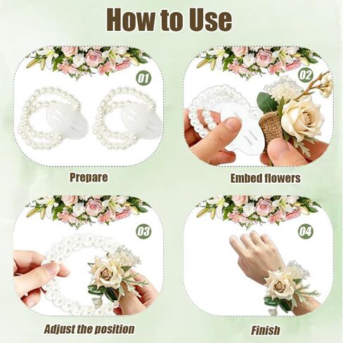8 Pcs Corsage Wristlet Band Elastic Pearl Corsage Wristlet Bands, Stretch Wrist Corsage Bracelets for Women, DIY Handmade Flower Accessories for Wedding Prom Graduation Party Decorations in Saudi Arabia