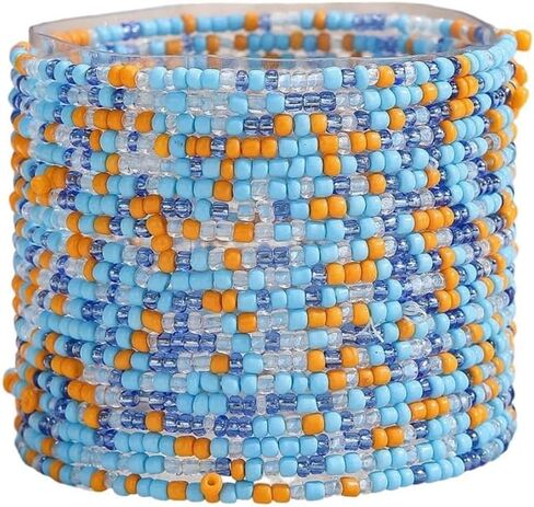 Fuqimanman2020 20 Pcs Colorful Boho Stackable Beaded Bracelets for Women Handmade Multilayered Rice Beads Anklets Set Bohemian Multicolor Glass Beaded Elastic Bracelets Summer Beach Jewelry in Kuwait