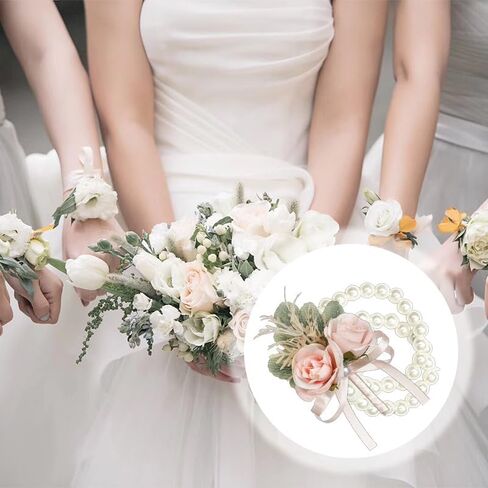 8 Pcs Corsage Wristlet Band Elastic Pearl Corsage Wristlet Bands, Stretch Wrist Corsage Bracelets for Women, DIY Handmade Flower Accessories for Wedding Prom Graduation Party Decorations in Saudi Arabia