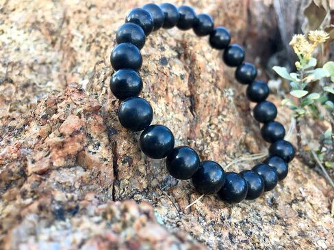 Shungite Energy Bracelet - 8mm Round Beads - Strong Elastic Stretch Band - Standard Size- Jewelry - Chakra Healing in Saudi Arabia