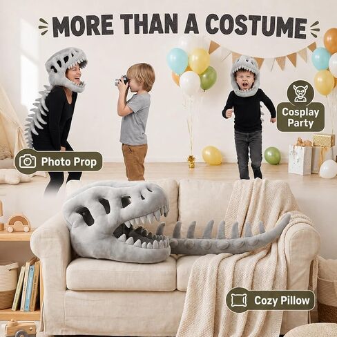 Wearable Dinosaur Skeleton Plush Costume,Realistic 3D Dinosaur Skull Outfit with Soft Plush Fabric in Saudi Arabia