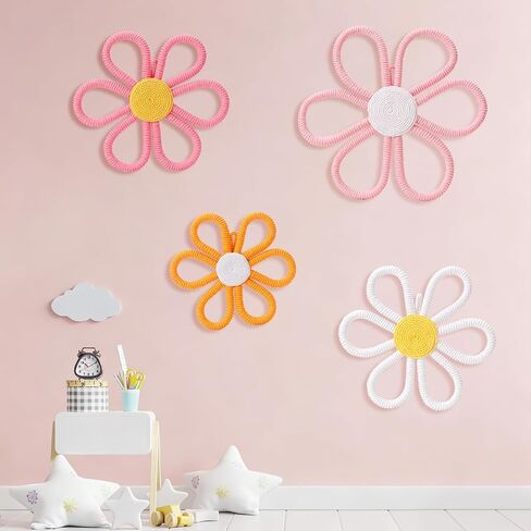 UwinVwin 4 Pcs Boho Daisy Wall Hanging, Woven Macrame Flower Decor, Bohemian Wall Art for Living Room, Bedroom, Home in Saudi Arabia