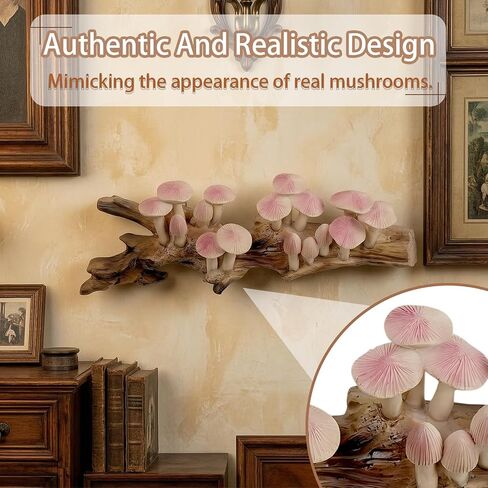Resin Mushroom Decor Cottagecore Mushroom Wall Decor Vintage Wall Hanging Sculpture Rustic Farmhouse Kitchen Bedroom Living Room Office Home Decor Fantasy Woodland Birthday Gift in Saudi Arabia