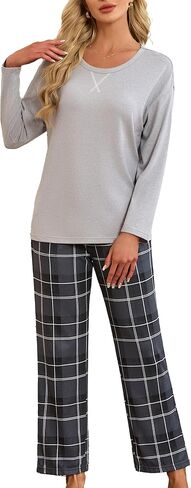 HEARTNICE Cozy Plaid Lounge Set for Women - Soft Sleepwear Pajama Set, 2-Piece Comfort Outfit for Relaxing at Home in Kuwait