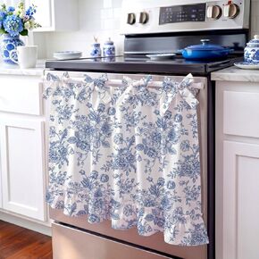 Pink Farmhouse Floral Oven Skirt Curtain for Kitchen Decor 29 x 19 Inch Handmade Oven Skirt Curtain Dust Proof Dishwasher Curtains Skirts Flowers with Charming Ruffle Trim in Saudi Arabia