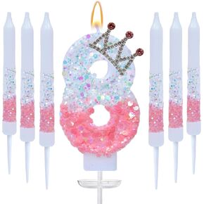 Pink Number 5 Birthday Candles, with and 6 Matching Candles, Crown Cake Topper Princess Birthday Party Decorations Cupcake Topper Party Favors Decor Supplies (Pink, Number 5) in Saudi Arabia