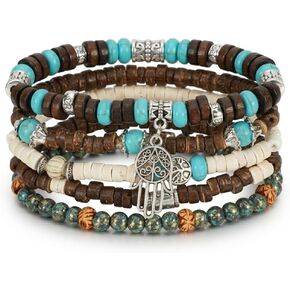 LOTSOF Life Tree Bohemian Stackable Bracelet Set for Women, Tree of Life Wood Bead Stretch Bracelets, Boho Layered Yoga Jewelry in Saudi Arabia