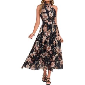 Simplee Womens Summer Halter Wedding Guest Dress Maxi Floral Vacation Boho Sundresses Flowy Formal Long Travel Dresses 2026 in Saudi Arabia