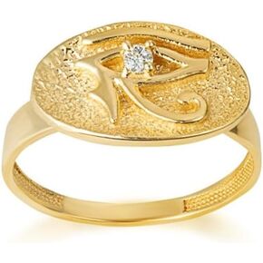 Claddagh Gold 10K and 14K Gold Diamond Egyptian Symbol Of Protection Eye Of Horus Wadjet Textured Signet Ring Available in Yellow, Rose and White Gold with multiple ring sizes in Kuwait