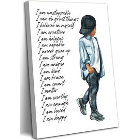 Inspirational Black Boy Wall Art Black Boy Inspiring Wall Decor African American Poster Kids Positive Daily Affirmation Prints Motivational Quotes Painting for Boys Bedroom Playroom 12x16 Inch in Saudi Arabia