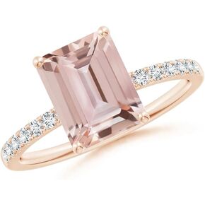 Lab-Grown Emerald-Cut Pink Morganite Engagement Ring with Lab Diamonds Side Stone Halo Engagement Ring 14k Rose Gold Plated 925 Sterling Silver in Saudi Arabia