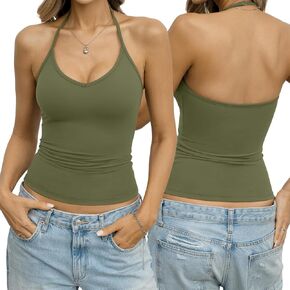 Eachyes Womens Halter Tops V Neck Spaghetti Strap Tank Top Fitted Backless Camisole Shirt Sexy Going Out Summer Clothes 2026 in Saudi Arabia
