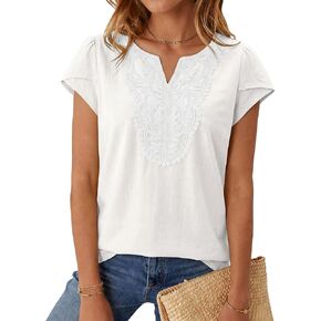 TARSE Women’s Linen Cap Sleeve Tops Boho Blouses Lace V Neck Casual T Shirts Summer 2026 Trendy in Saudi Arabia