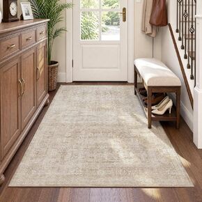 Beauoop 8x10 Washable Area Rug Beige Vintage Distressed Neutral Oriental Large for Living Room Cream Indoor Soft Traditional Retro Non Slip Low Pile Rug for Bedroom Dining Room Kitchen Office Nursery in Saudi Arabia