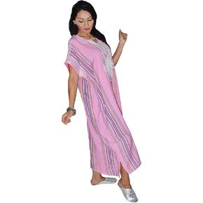 Authentic Moroccan Caftan for Women,Linen Handmade Embroidered Kaftan,Casual Boho Beach Wear Pool Cover-Up Dress, Fits M–XL in Saudi Arabia