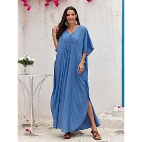 Women Kaftan Dresses Plus Size V-Neck Batwing Sleeves Beach Cover Up Floral Print Mumu Dress in Kuwait