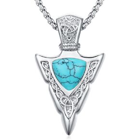 Moss Agate Valknut Arrowhead Necklace for Men Women Viking Arrow Head Pendant in Kuwait