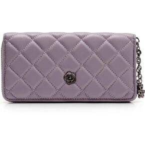 2R Quilted Leather Lambskin Wallet with Chain and Flower Charm, Diamond Pattern (Black) in Saudi Arabia