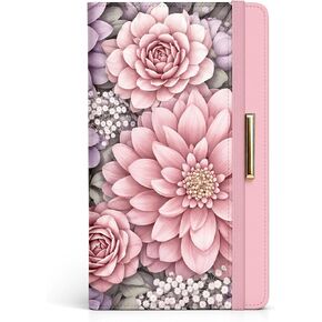 Checkbook Cover for Personal Checkbook with Pen Holder Imitation Leather Register Duplicate Checks Wallet Holder for Women Slim Design Unfolds for Home Office Finance (Flowers) in Saudi Arabia