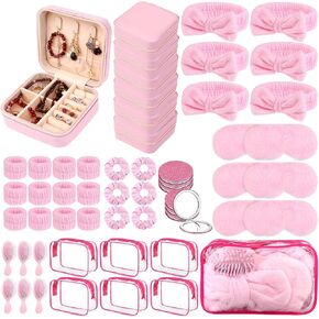 54Pcs Spa Party Favors Pink Sleepover Party Supplies for Women Bridesmaid Proposal Gifts Bulk Jewelry Case Headband Scrunchies for Girls Bridal Slumber Birthday Return Favors in Saudi Arabia