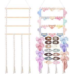 SNOWSTAR Macrame Flat Hair Claw Clip Holder Organizer,Large Capacity Hanging Hair Clip Holder and Storage for Women Girls,Flat Claw Clips Storage Hanger Home Decor for Wall,Door,Closet in Kuwait