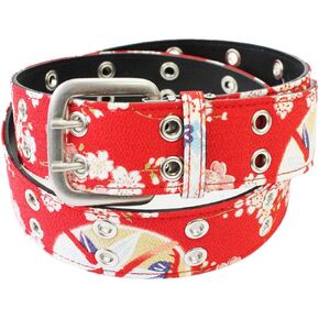 Double Pin Buckle Japanese Chirimen Belt Unisex (Red Cherry) in Saudi Arabia