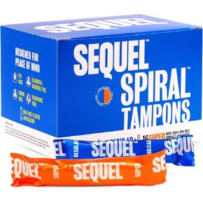 Sequel Spiral Tampons for Women, Regular and Super Absorbency, 32 Count Combo, Patented Helical Design, BPA Free Compact Plastic Applicator, Dye Free, Fragrance Free, Unscented in Kuwait