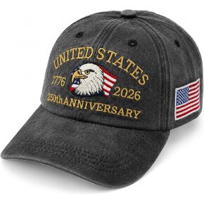 USA 250th Anniversary Hat 1776-2026, Adjustable Vintage Washed Cap with Embroidered Eagle & Flag, Patriotic Commemorative Baseball Cap Gift for Men and Women Grey in Saudi Arabia