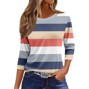 Womens 3/4 Sleeve Cotton Tops Dressy Shirts Crewneck Tops,Women Tunic Casual Loose Fit Shirt Floral Print Blouse in Saudi Arabia