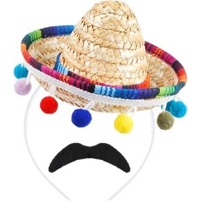 Ishua Mexican Sombrero Straw Hat Headband with Fake Mustache for Adults Party Supplies, Cinco De Mayo Theme Decorations, Fiesta Party Photo Props in Saudi Arabia