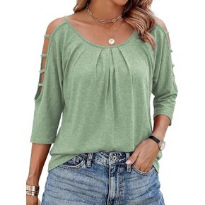 Jar of Love Women's Cold Shoulder Tops 3/4 Sleeve T-Shirts with Pleated T-Shirt for Women Tunic Tops in Saudi Arabia