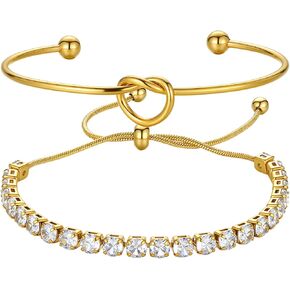 Women's Tie The Love Knot Diamond Pearl Bracelet - 2pcs 14K Gold Plated Bracelet, Gold Bracelet Set Fashion Jewelry in Saudi Arabia