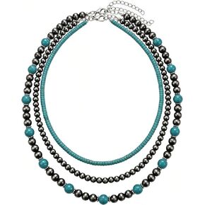 Western Turquoise Jewelry Set for Women, Pendant Necklace and Dangle Earrings, Southwestern Boho Cowgirl Jewelry with Oxidized Silver Beads in Kuwait