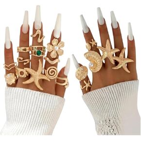 Chunky Gold Rings for Women, Non Tarnish Statement Ring Set for Her, Trendy Adjustable Gold Plated Stackable Open Stacking Rings for Boho Prom Birthday Party in Saudi Arabia