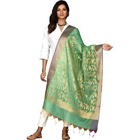 Womens Banarasi Cotton Silk Dupatta Woven Scarf Indian Ethnic Chunni Elegant Evening Shawl Wrap for Weddings in Saudi Arabia
