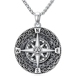 Sterling Silver Compass Necklace for Men Celtic/Viking Graduation Pendant Necklace Jewelry Fathers Day Birthday Gifts for Son Dad Daughter Wife Grandson (with Gift Box) in Saudi Arabia